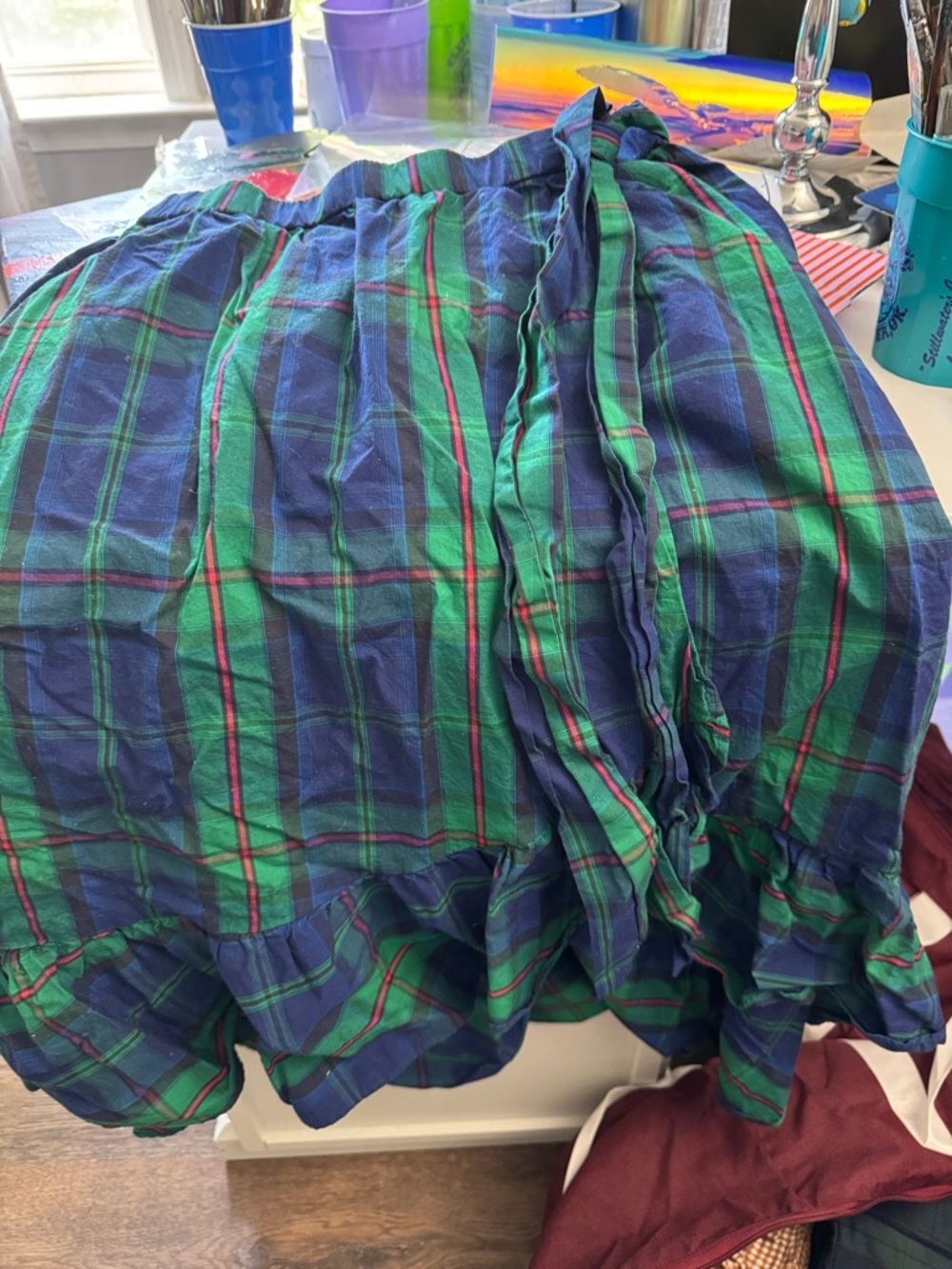 J. Crew Green and Navy Plaid Skirt with Red Accents
